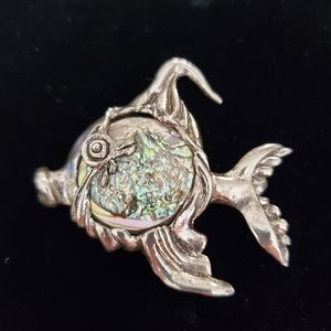 Sterling CYVRA Kissing Fish Brooch Handmade Artist Signed Brutalist Rare